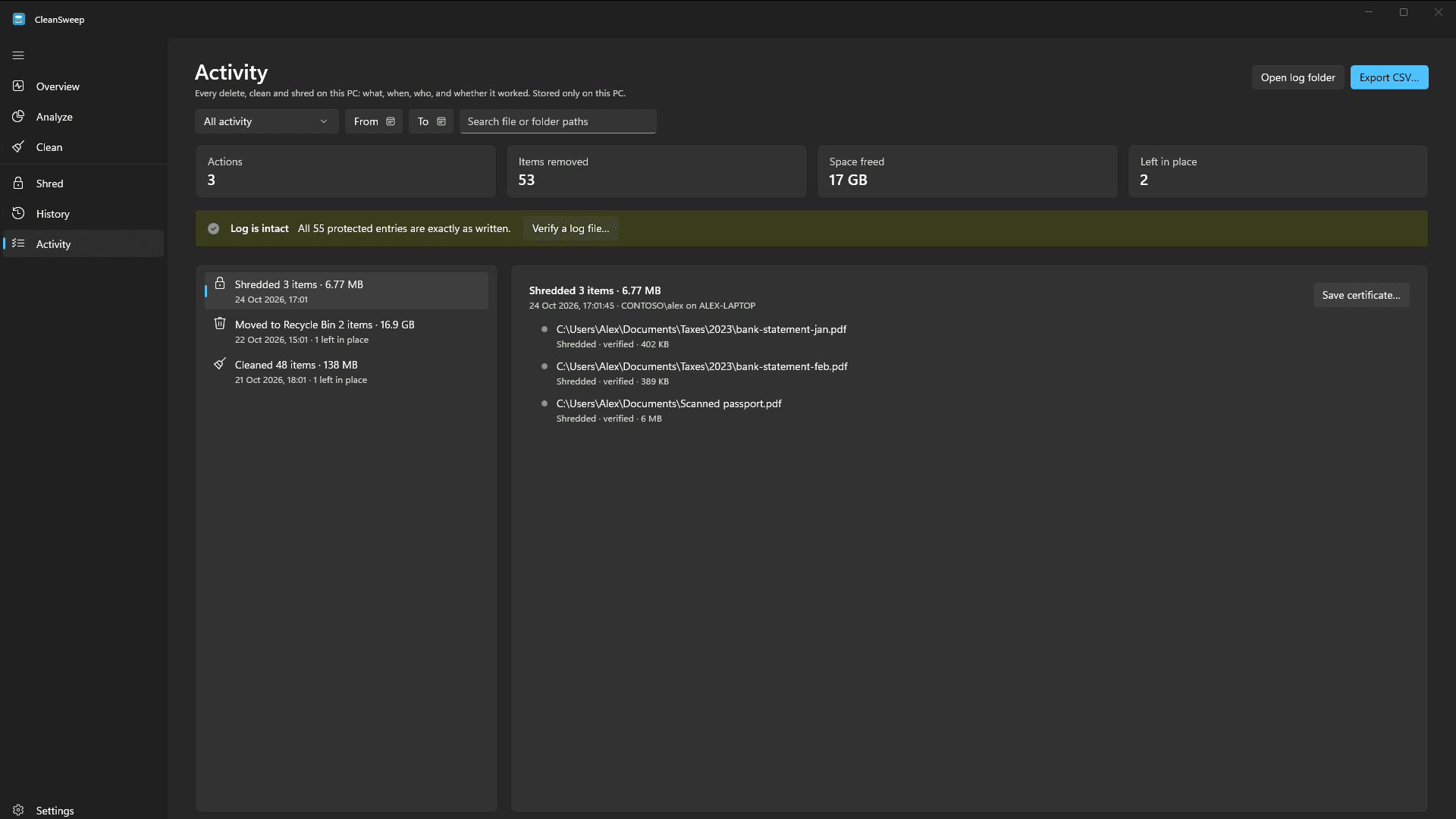 CleanSweep: A tamper-evident record of every delete